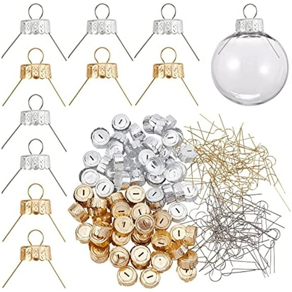 100 Sets Round Ornament Cap Aluminum Christmas Ornament Cap Replacement Hangers Caps for Glass Porcelain Ceramic Christmas DIY Decorations