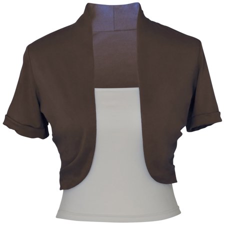 2 Pieces Stretch Short Sleeve Bolero Shrug Cardigan & Tube Top S M L Xl 2Xl 3Xl - Chocolate Brown-white