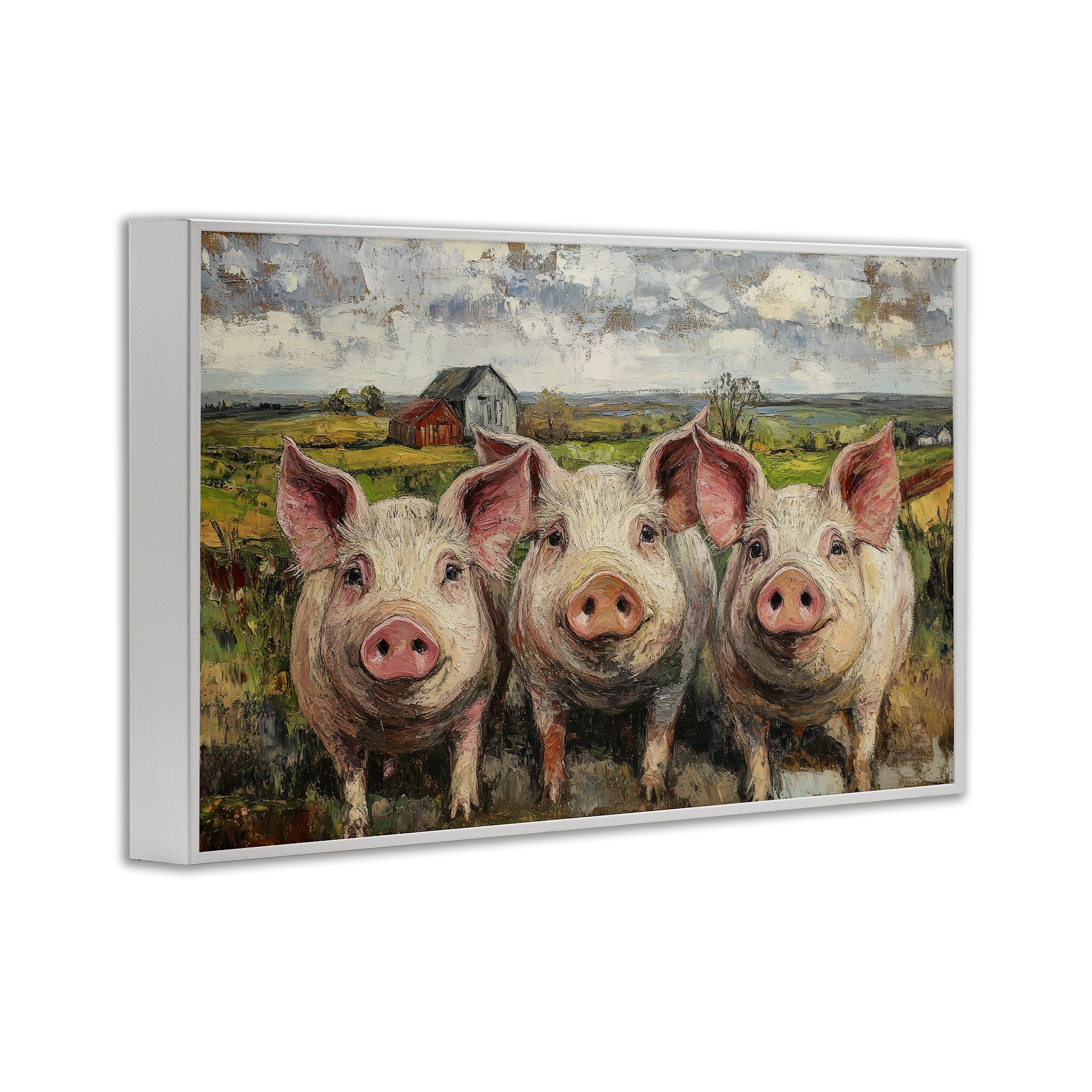 Stupell Industries Classic Barnyard Pigs in Countryside White Framed Giclee Art, design by Petal Prints Design