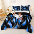 thumbnail image 3 of Manfei Aesthetic Geometric Full Size Comforter Sets, Black Blue Wavy Stripes Bedding Comforter Set, Black Reversible 3-Piece, 1 Comforter and 2 Pillowcases, 3 of 6