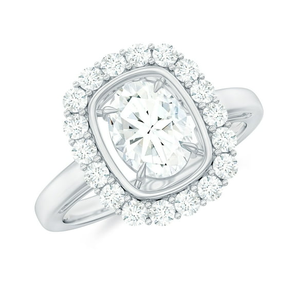 Lab Created Diamond Halo Engagement Ring - Statement Ring - EF-VS Grade (Rosec Jewels), 925 Sterling Silver, US 4.00