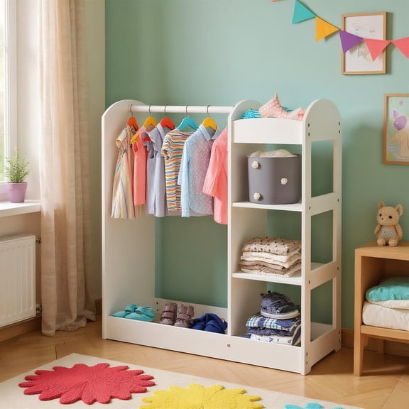 Topcobe Kids Dress Up Storage with Mirror, Kids Toy Storage Organizer-White
