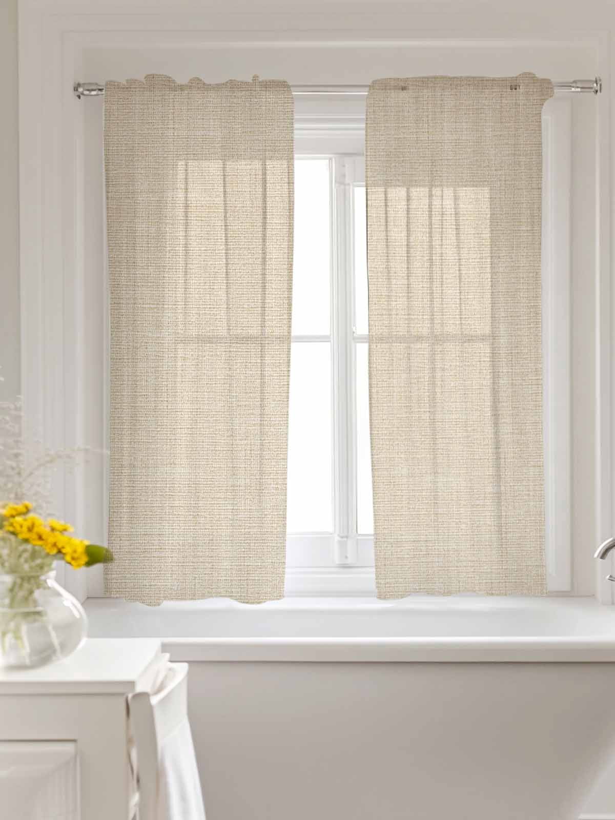 Vintage Cream Curtains 45 Inch Length, Sheer Curtains for Bedroom Living Room Window Farmhouse Retro Beige Solid Color Rod Pocket Voile Drapes Kitchen Curtains Small Half Window 52"x45" 2 Panels