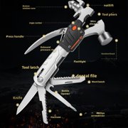 ZLBDYG Outdoor Multifunctional Stainless Steel Combination Pliers with Hammer, Camping Multi-Tool Featuring Flashlight and Nail Puller for Emergency Repairs and Adventure Activities