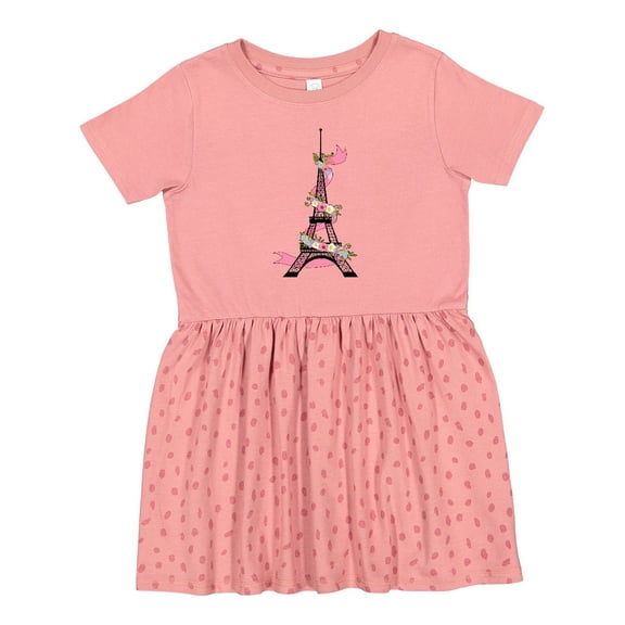 Inktastic Eiffel Tower in Paris with Flowers and Pink Banner Girls Toddler Dress