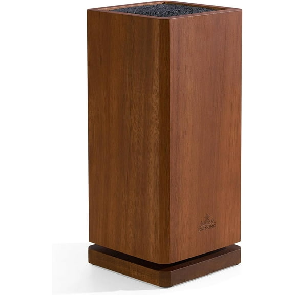 360° Rotating Magnetic Knife Block without Knivies, Acacia Wood Knife Holder with Removable Bristles, Large Capacity Knife Storage Organizer for Kitchen Countertop