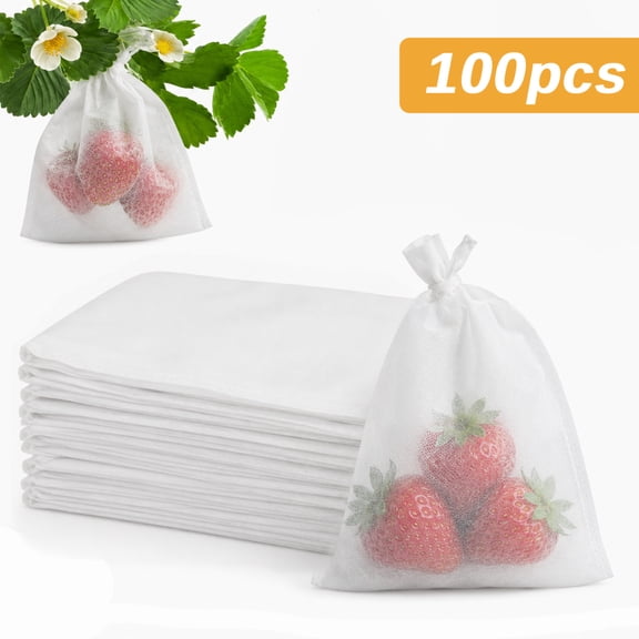 Lingsida 100pcs Fruit Protection Bags, 8x12" Fruit Netting Cover Bags with Drawstring, Reusable Fruit Protectors Pest Barrier for Plant Fruit Flower Veggies Garden