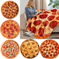 thumbnail image 2 of WOSTAR-Manta de lana de coral cálida, manta de pizza de tortilla mexicana de forma redonda, sofá de lana lavash, colcha de felpa a cuadros, manta de invierno, 2 of 4
