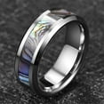 thumbnail image 3 of 8mm Men's Tungsten Carbide Wedding Ring Abalone Shell Inlay High Polished Beveled Edge Comfort Fit Size 7-12, 3 of 5