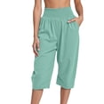 thumbnail image 2 of Cotton Linen Capri Pants for Women Lightweight Elastic Waist Loose Fit Wide Leg Cropped Pants with Pockets Womens Capris, 2 of 5