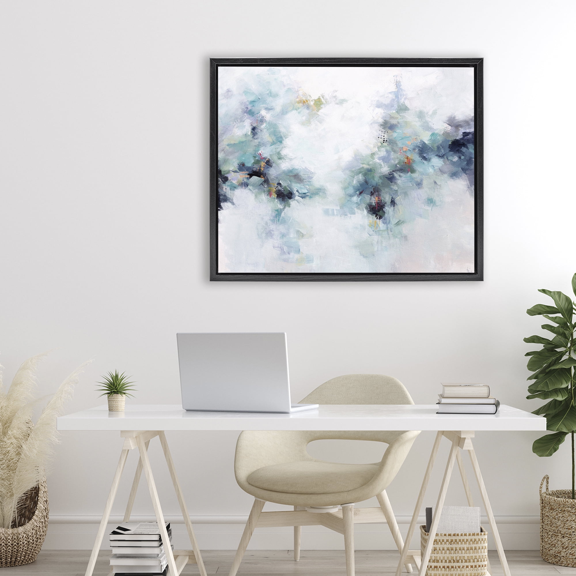 Reaching Out Abstraction Black Framed Floater Canvas Wall Art, design by Karen Hale