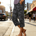 thumbnail image 2 of Women's Elastic Over Knee 3/4 Cropped Shorts Cotton Casual Summer with Pockets, 2 of 5