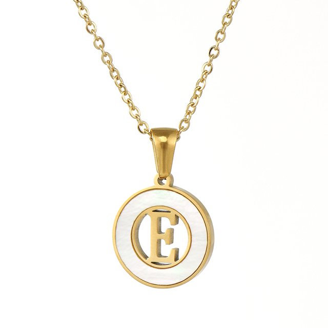 Collar de letras de acero inoxidable redondo con concha de oro de 18 quilates, anillo de acero de titanio de moda europea y americana, colgante de 26 letras para mujer