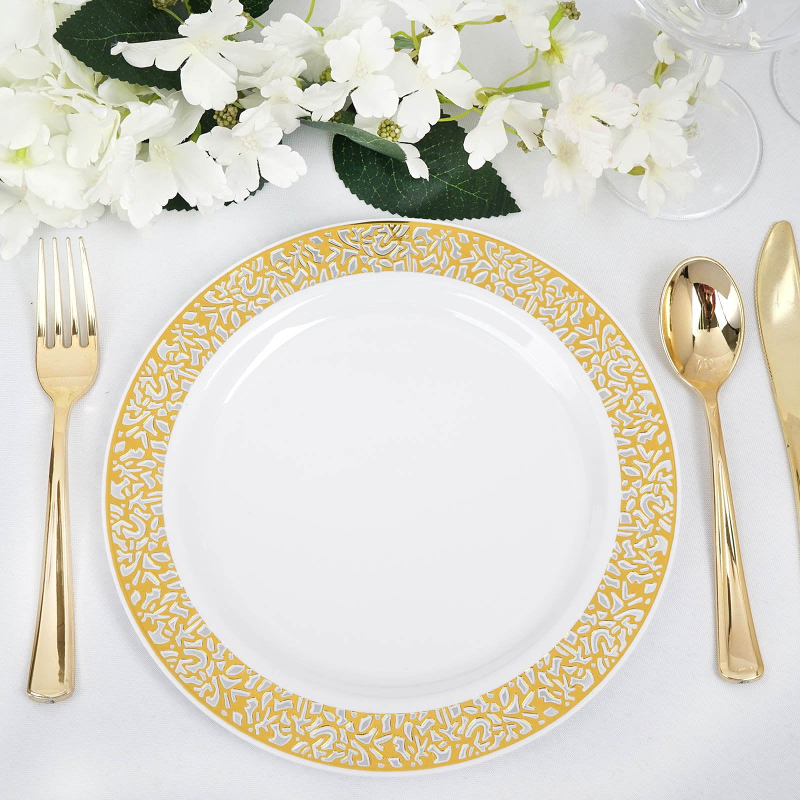 Efavormart 50 Pcs Gold Trimmed Round Disposable Plastic