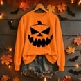 thumbnail image 4 of CHGBMOK Women's Halloween Crew Neck Sweatshirt Loose Long Sleeve Pullover with Jack-O-Lantern Pumpkin Graphic Fall Casual Tops, 4 of 5