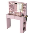 thumbnail image 4 of Zimtown Vanity Desk with Sliding Mirror, LED Lights and Power Outlet, Makeup Vanity with  Visible Glass Top, 6 Storage Shelves Dressing Table, Pink, 4 of 7