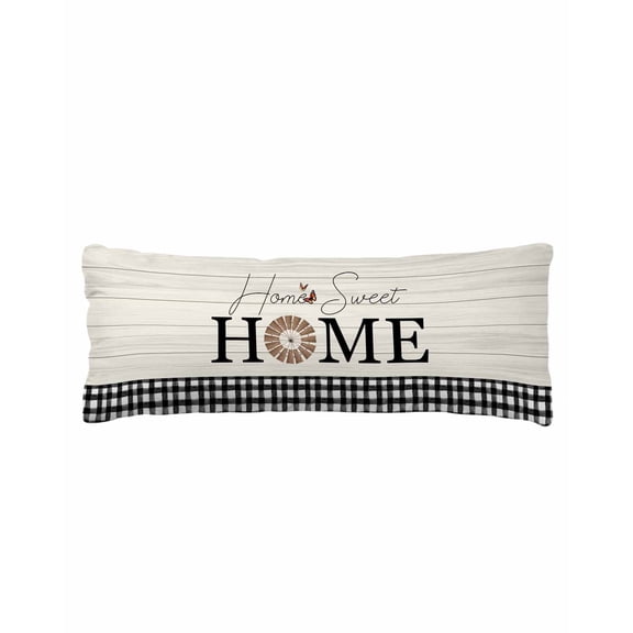 Home Windmill Black Plaid Body Pillow Cover 20 x 54 Inch Decorative Pillow Cover Beige Wooden Farmhouse Lumbar Pillowcase Seasonal Rectangle Cushion Case for Couch Sofa Bed Living Room