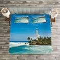 thumbnail image 3 of Ambesonne Lighthouse Quilted Bedspread Set 3 Pcs, Palms Beach Seaside, King Size, Blue White Green, 3 of 3