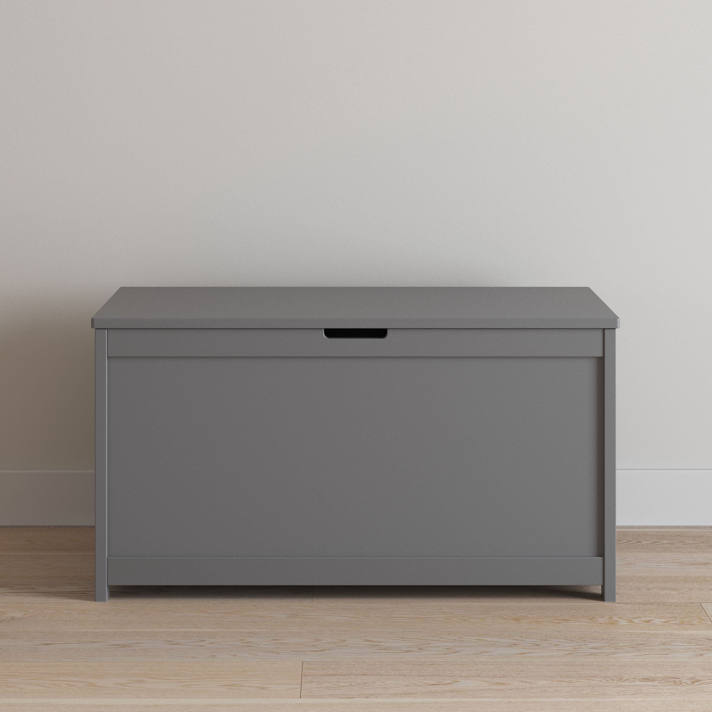Child Craft Harmony 33" Kids Toy Box Storage Chest, Soft-Close Hinges, Wooden Construction, Cool Gray