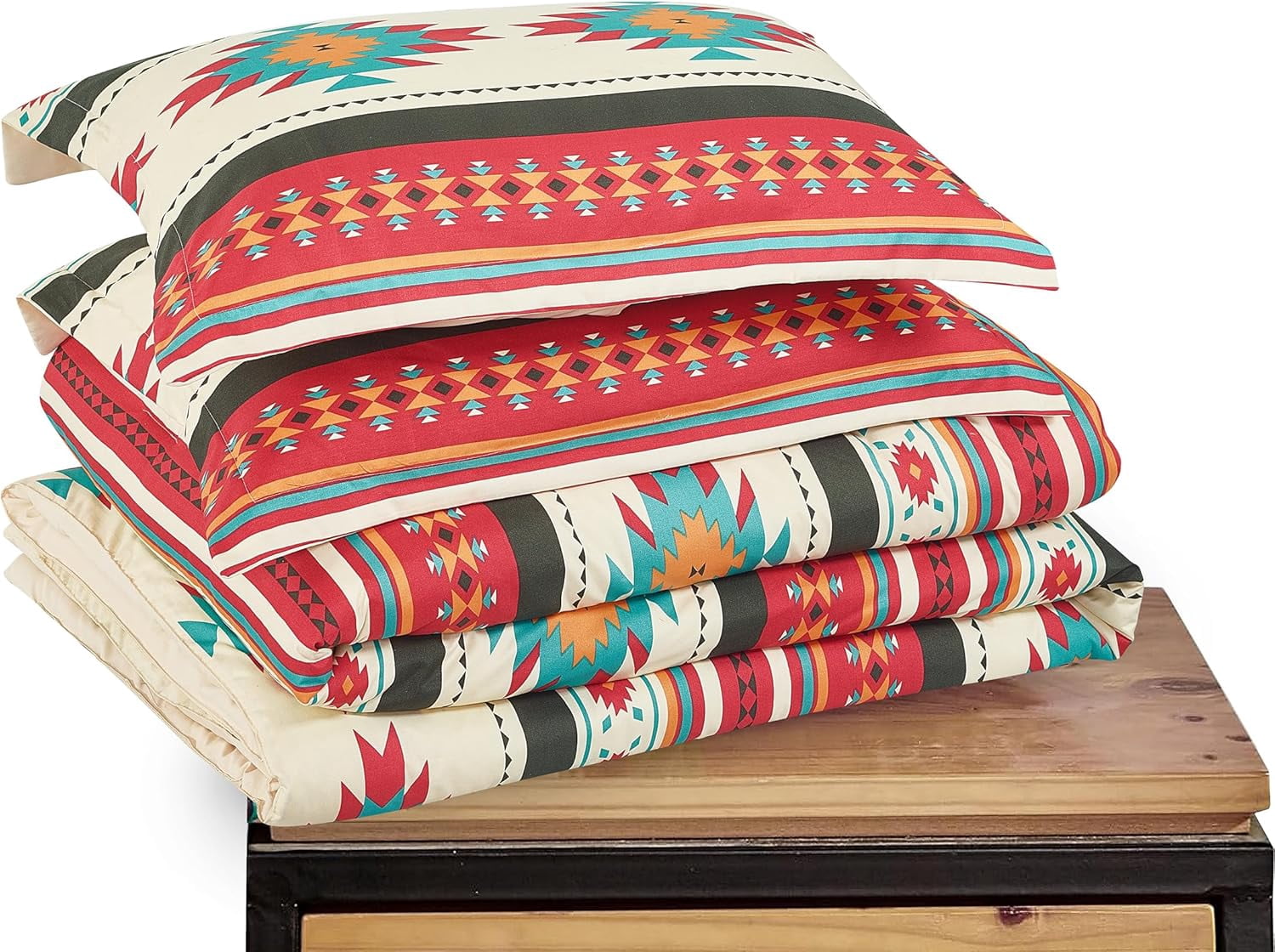 Chezmoi Collection Prescott 3-Piece Southwestern Multi-Color Cream Comforter Set, King