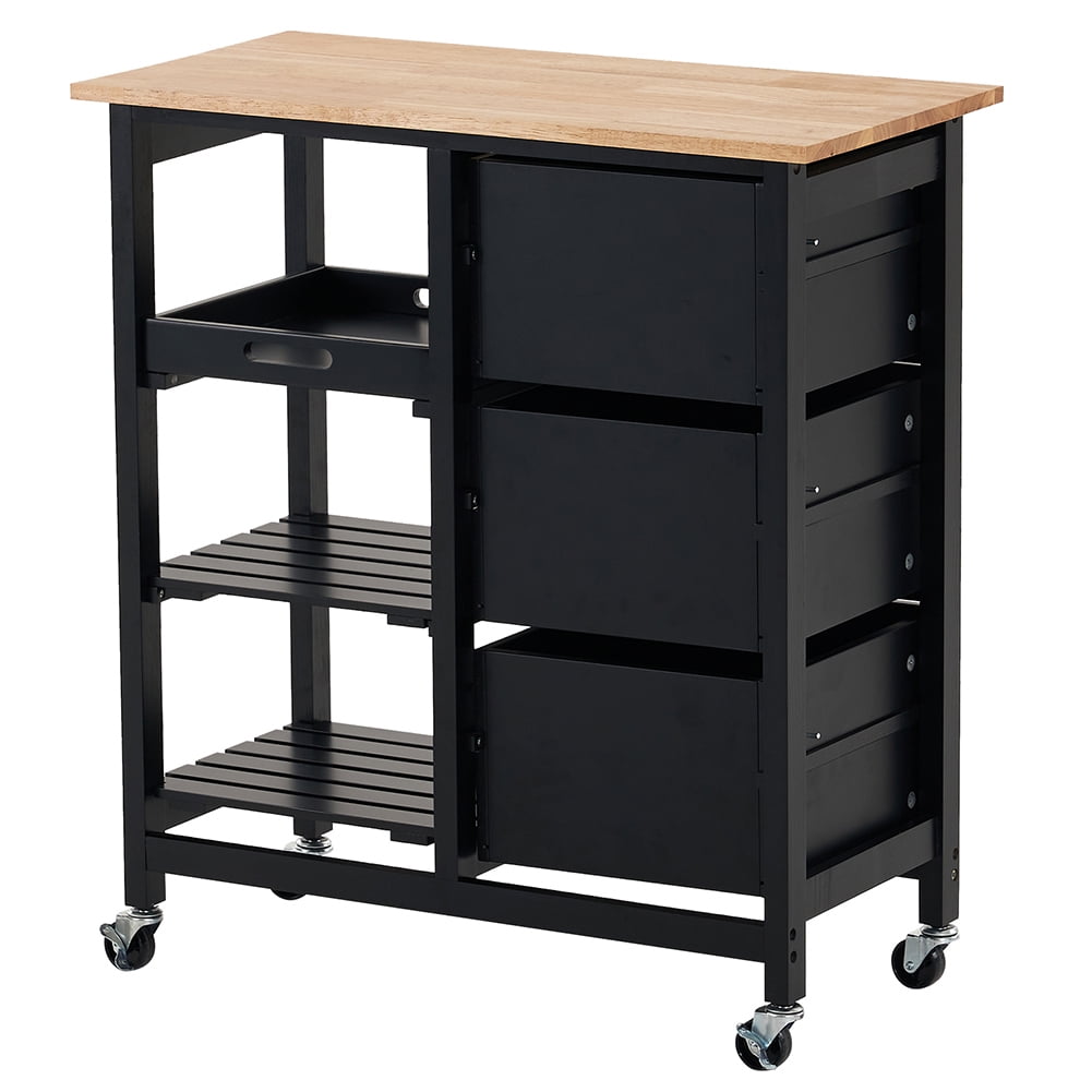 Kadyn Kitchen Island Cart, Moveable Kitchen Cart with Three Drawers and Three Layers Black Handle, Rolling Bar Cart for Home, Black Kadyn Kitchen Island Cart, Moveable Kitchen Cart with Three Drawers and Three Layers Black Handle, Rolling Bar Cart for Home, Black