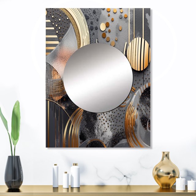 Designart "Marble Abstraction in Soft Colors III" Abstract Marble Mirror Wall Decor - Modern Gold Abstract Mirror Wall Art For Entryway - 32" x 24" Inch