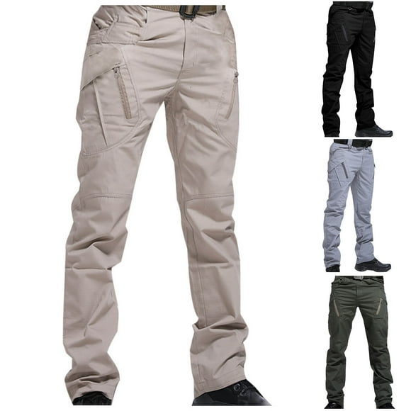 JURANMO Tactical Pants for Men Casual Stretch Ripstop Cargo Pants Solid Color Multi Pocket Work Trousers Outdoor Straight Leg Hiking Pants Winter Clearance Prime Khaki XXL