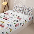 thumbnail image 3 of Castle Fairy Cartoon City Vehicle Print Zipper Twin Comforter Sets with Fitted Sheet and 2 Pillowcases,Bus Taxi Pattern Zipper Bedding Set,Red White,4-Piece,Reversible, 3 of 6