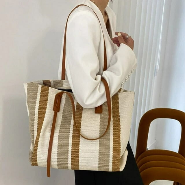 LHSHID Casual Canvas Totes Bags For Women Shoulder Bag Women's Big Capacity Striped Handbag Designer Tote Shopper Bag
