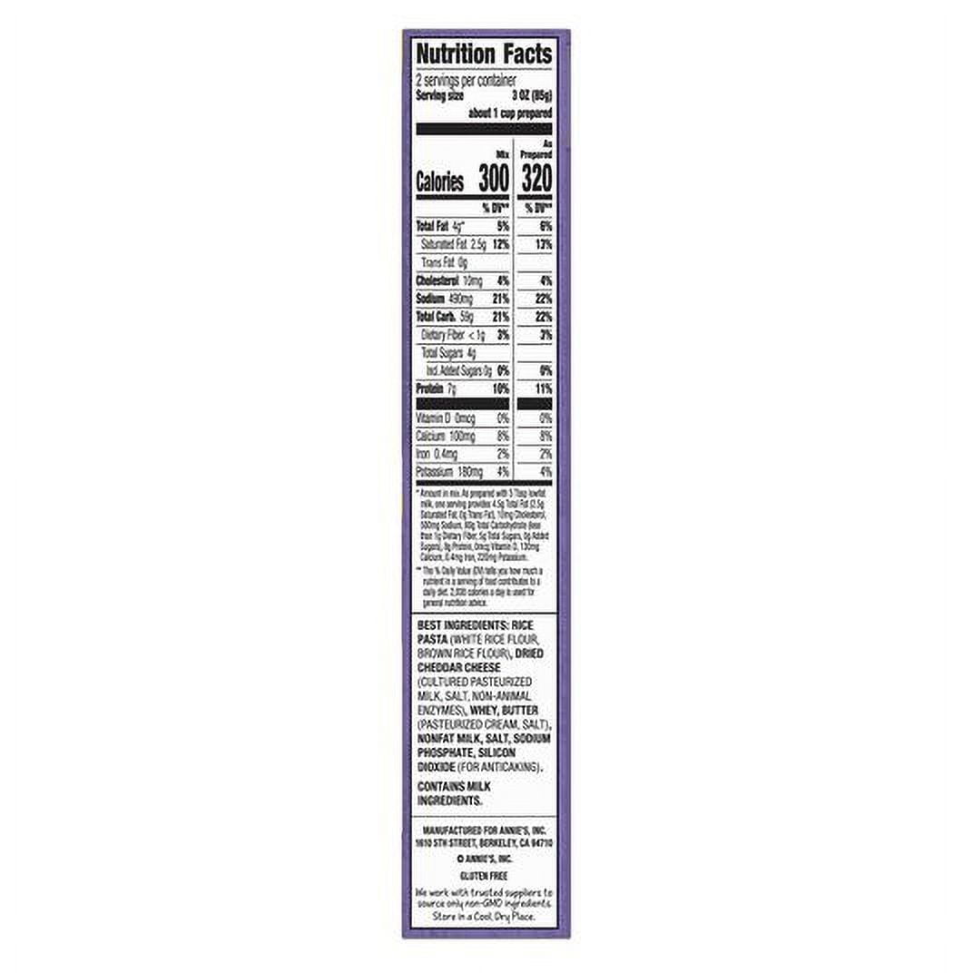 (12 pack) Annie's Gluten Free Rice Pasta and White Cheddar, Made with Real Cheese, 6 oz
