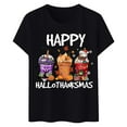 thumbnail image 3 of Happy Hallothanksmas Halloween Thanksgiving Christmas Tshirts Women 2025 Short Sleeve Crewneck Graphic Shirts for Women, 3 of 5