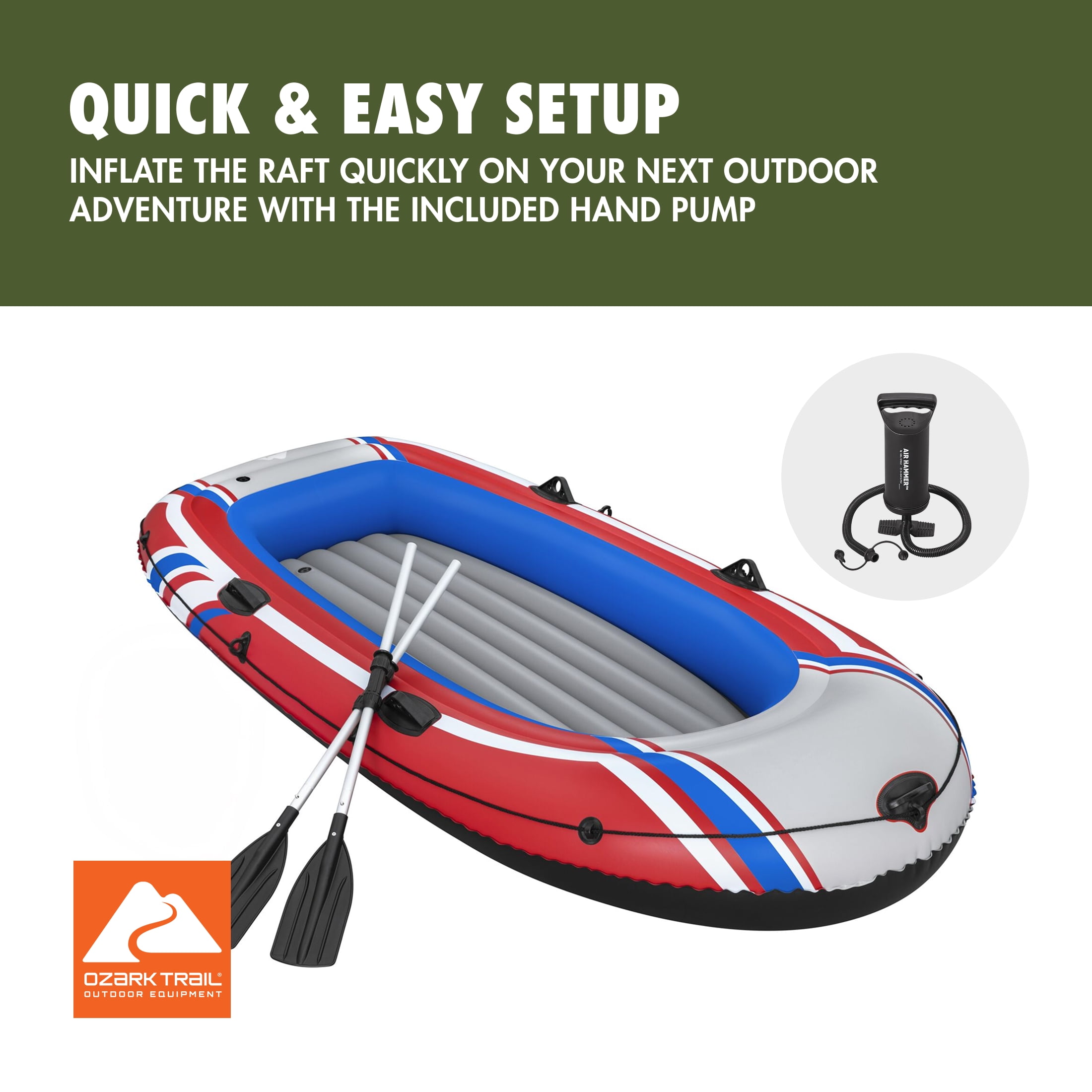 Ozark Trail 4-Person Inflatable Recreational Raft Set 9'10" x 50"