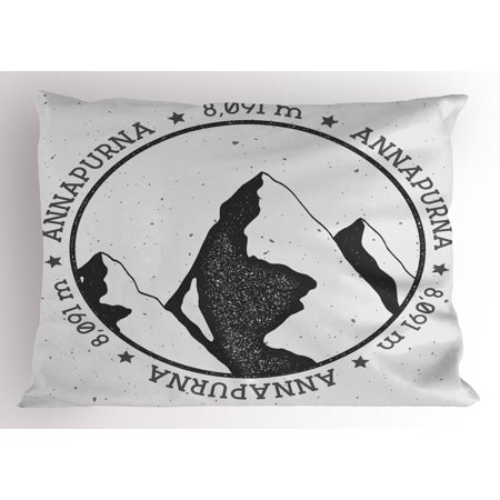 Asian Landscape Design (Nepal Pillow Sham Himalayan Mountains Annapurna in South East Asia Greyscale Landscape Design, Decorative Standard Size Printed Pillowcase, 26 X 20 Inches, Black Charcoal Grey, by)
