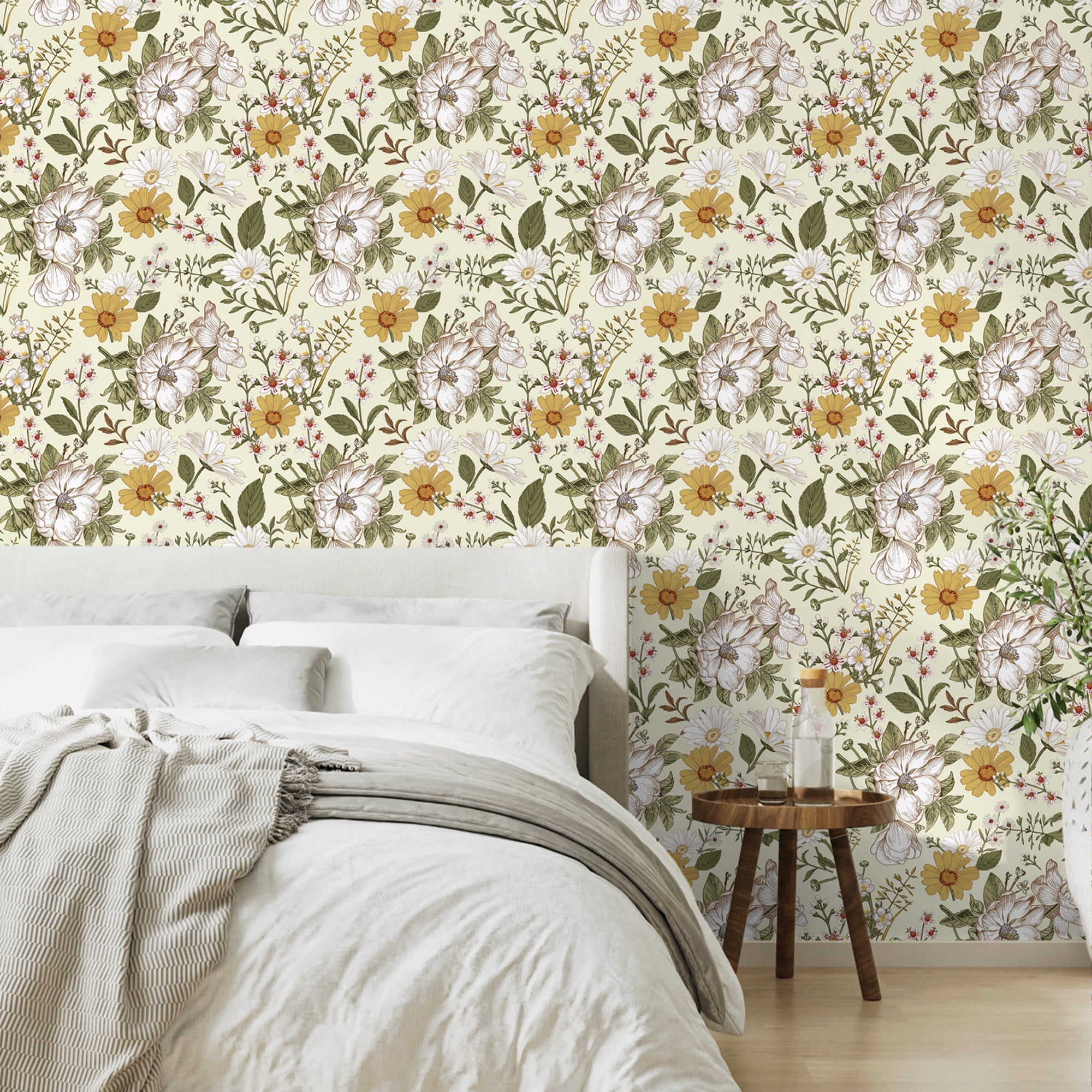 UMIGGEE 17.7"x393" Flower Wallpaper Daisy Multicolor Peel and Stick Wallpaper Self Adhesive Wall Paper Contact Paper for Home Mural Wall Decor Wall Covering Old Furniture Renovation