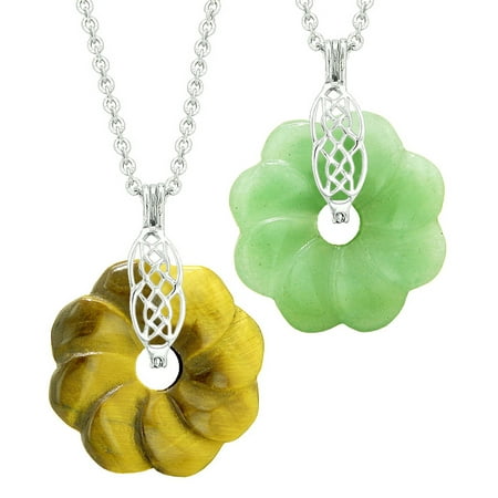 Yin Yang Celtic Shield Knot Flower Amulets Love Couples or Best Friends Tiger Eye Green Quartz