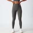 thumbnail image 2 of Alta cintura Pantalones de yoga mujeres stretch tummy control hip lift entrenamiento Leggings con bolsillo para Ciclismo Correr gris M, 2 of 6