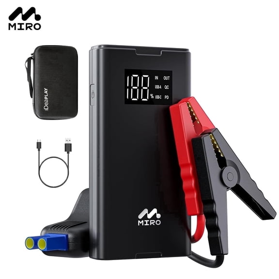 Miro 1000A 12V CarJump Starter 12000mAh Battery Portable Booster with LED Display, 30W Quick Charge Power Bank ,LED Light