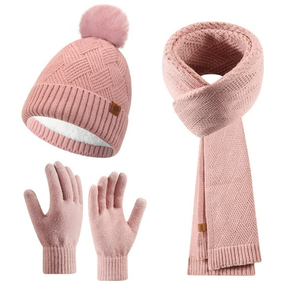 Lenago Warm Knit Winter Hat Scarf & Gloves Set Unisex Adult Winter Fleece Lined Skull Caps Gifts for Women Snow Ski Outdoors Activities Travel Knitted Hat Scarf Gloves Suits