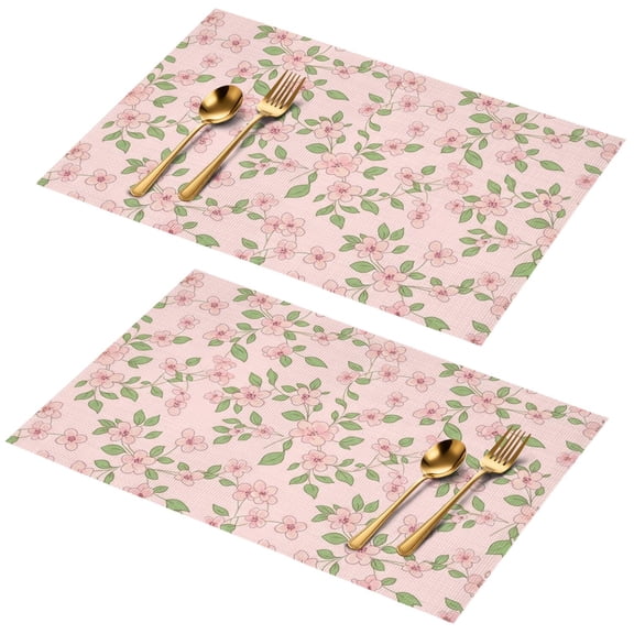 Placemat, Pioneer Flower Floral Print Pattern Place Mats Table Mat Set Of 2, PVC Washable Placemats for Party Kitchen Dining Decoration, 18x12 Inch, Fade Resistant