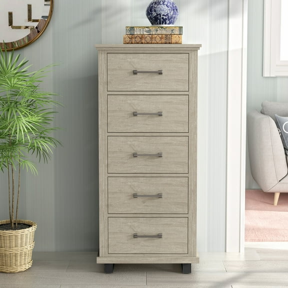FESTIVO 24 inch Wide 5-Drawer Tall Dresser - Beige