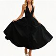 thumbnail image 2 of Karymi Womens Dresses Halter Deep V Maxi Dress, Solid Sleeveless High Waist Pleated A-Line Flowy Long Evening Party Dress, 2 of 6