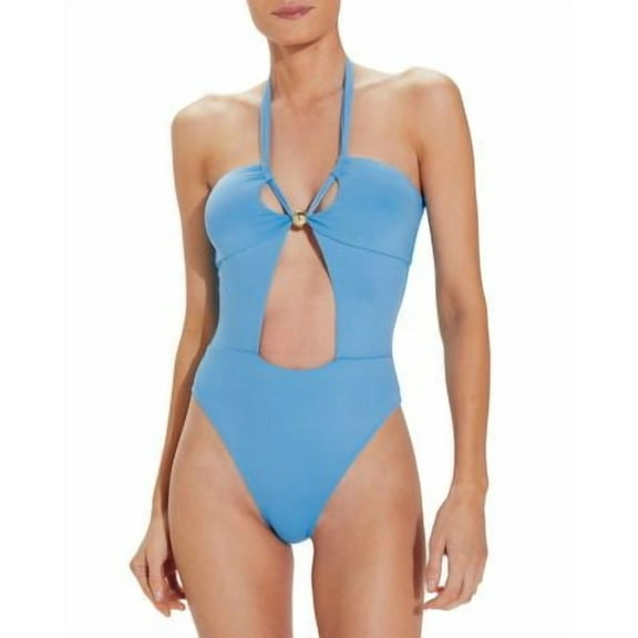 ViX Womens Solid Brenda Cutout Halter One Piece Swimsuit Blue Size Small
