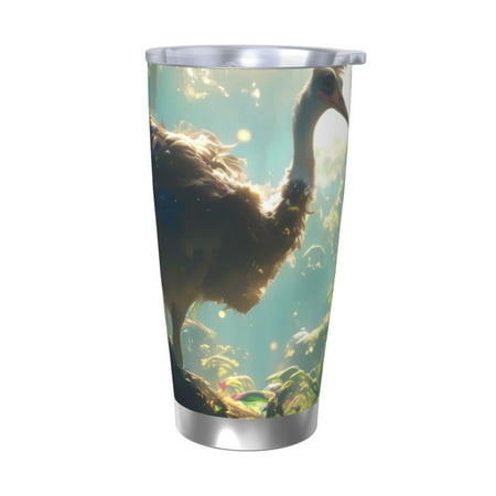 

Lukts Majestic Ostrich In Forest for 20OZ Car Cup Stainless Steel Direct Drinking Straw Thermos Cup Suitable for Office Travel and Car-Without Straw