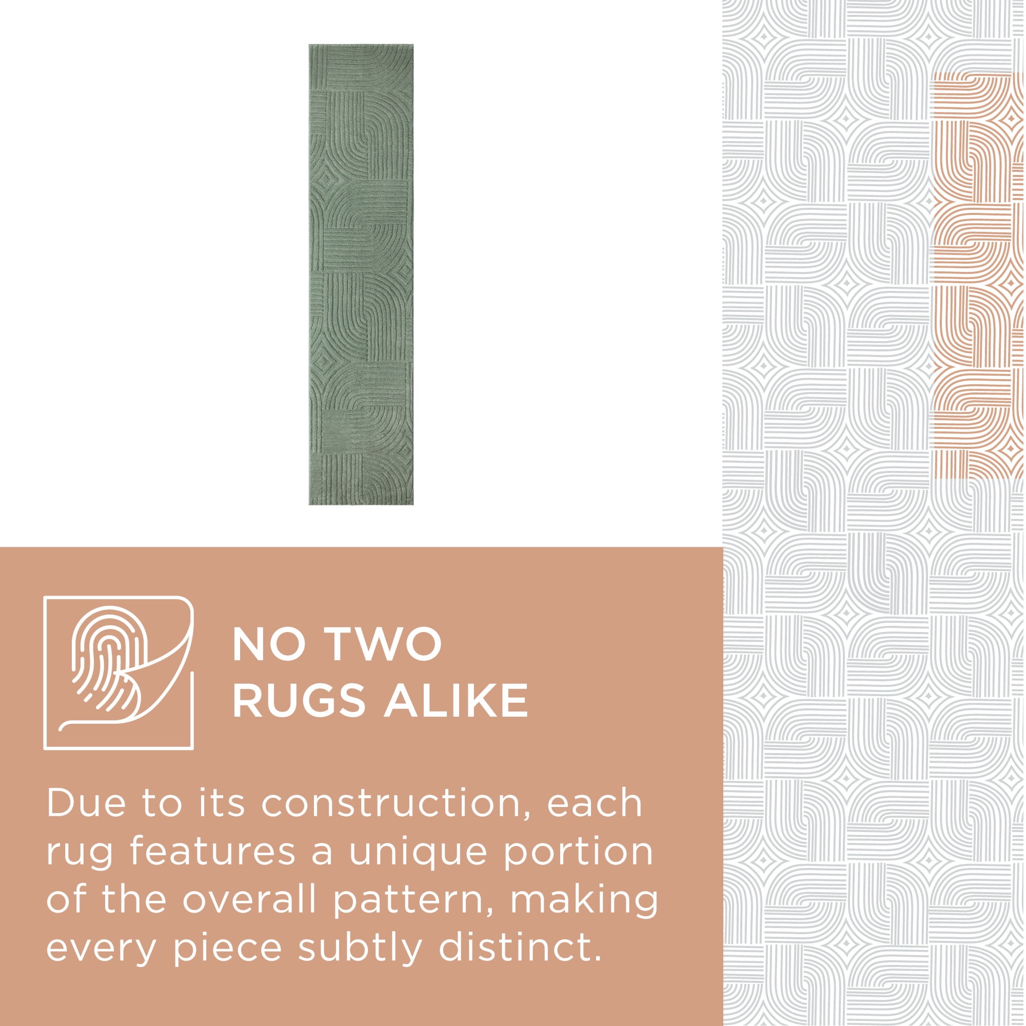 TOWN & COUNTRY EVERYDAY Stone Geo Curve Soft Felt Everwash®, Machine Washable Area Rug with Non-Slip Backing, Geometric Rug, Sage Green, 1'7"x7'2"