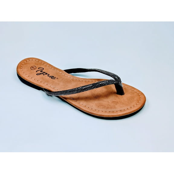 Iynx Women's Sandals Rhinestone Thong Flip Flop, Black, Size 6-10