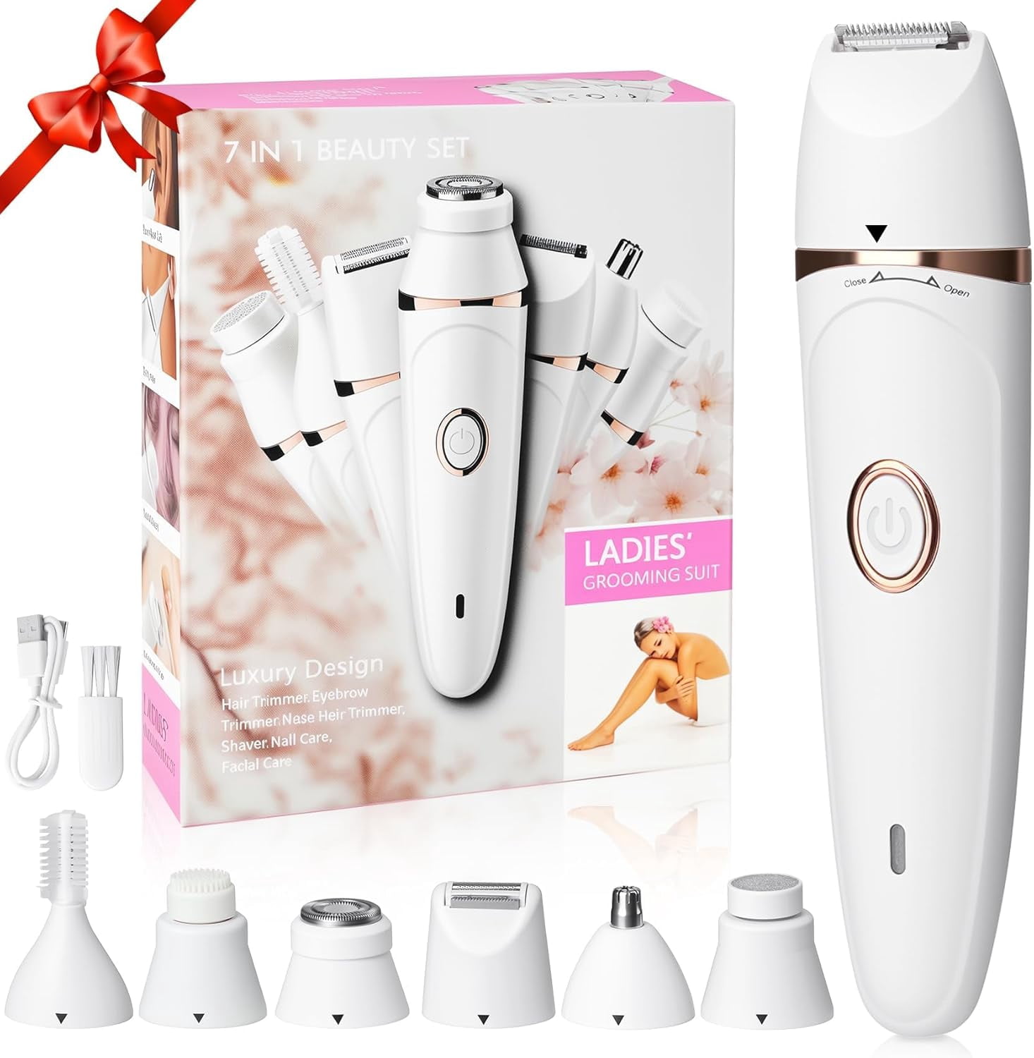 7 in 1 Electric Bikini Trimmer for Women, Women's Razor Shaver. Hair Removal Device for face, Bikini Area, Underarm, arm, and Legs. Compact and Convenient, Perfect for Home and Travel.