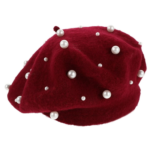 LOLIPPYY Red Faux Decorated Beret Hat Lightweight French Beret for Everyday Wear