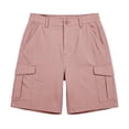 thumbnail image 3 of Bermuda Cargo Denim Shorts for Women Knee Length Elastic Waist Multi Pockets Casual Summer Long Jorts Pink XL, 3 of 5