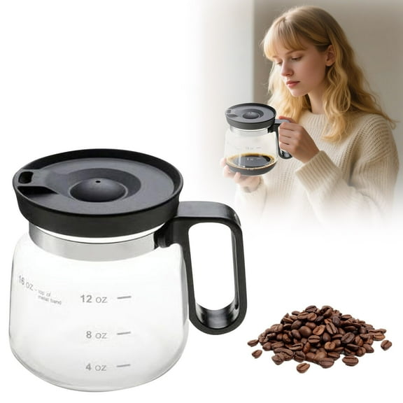 Insulated Glass Coffee Mug with Ergonomic Handle - Durable Portable Travel Carafe Style Drinkware for Hot Tea and Beverages, Leak-Proof Design