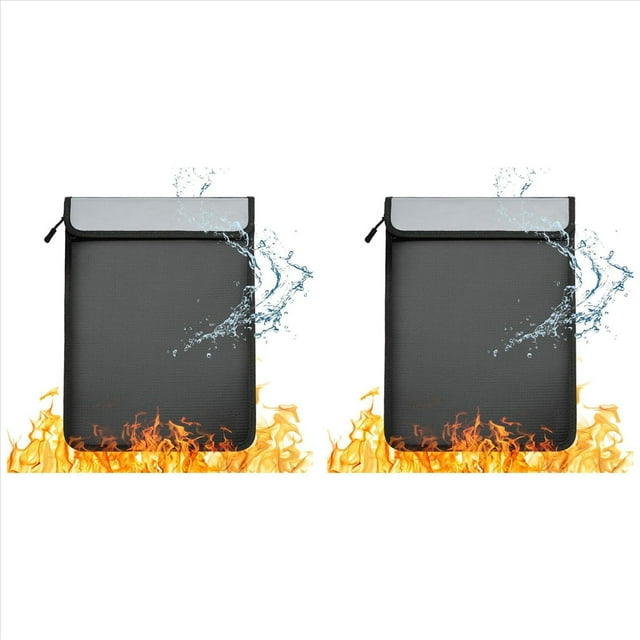 2X Fireproof Document Bag, Waterproof Document Storage Bag with 2 Pockets,Fireproof Money Bag for Cash